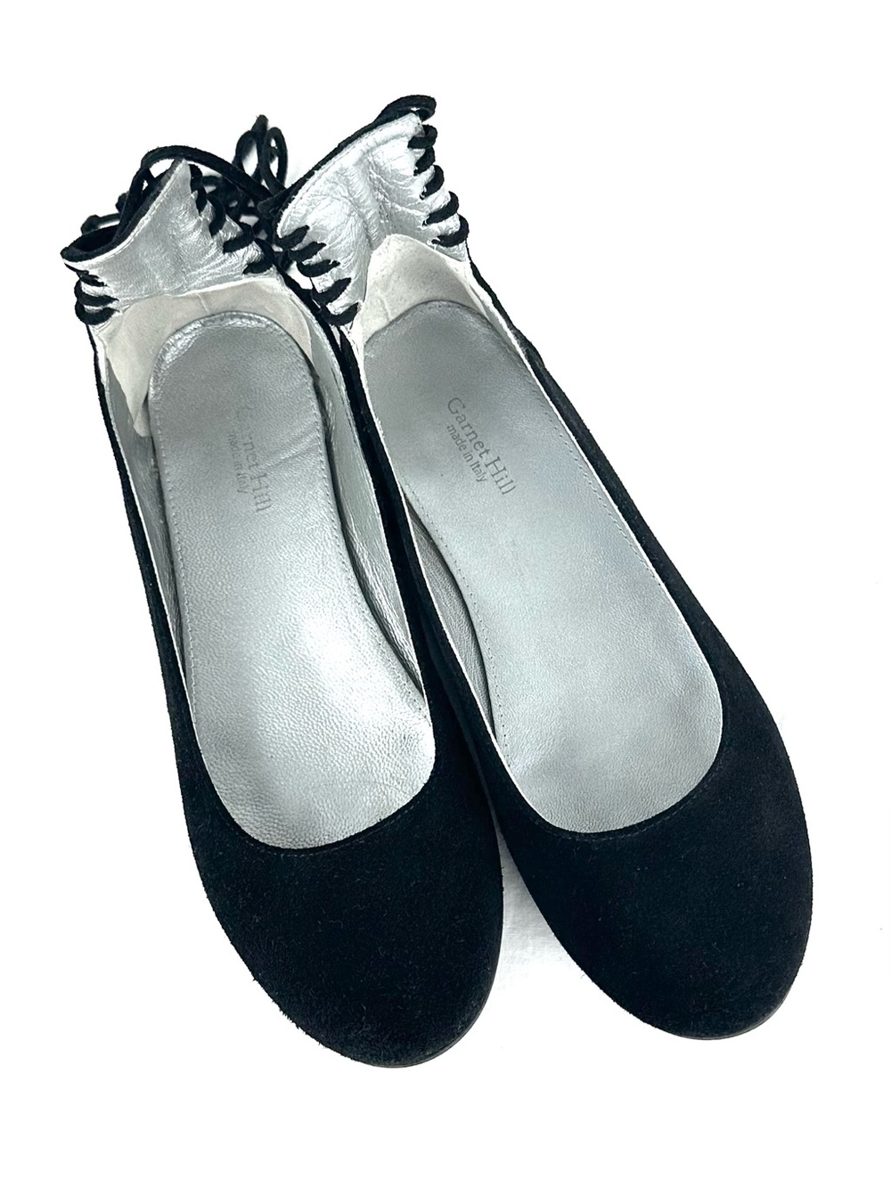 Garnet Hill Black Suede Lace-Up Back Ballet Flats